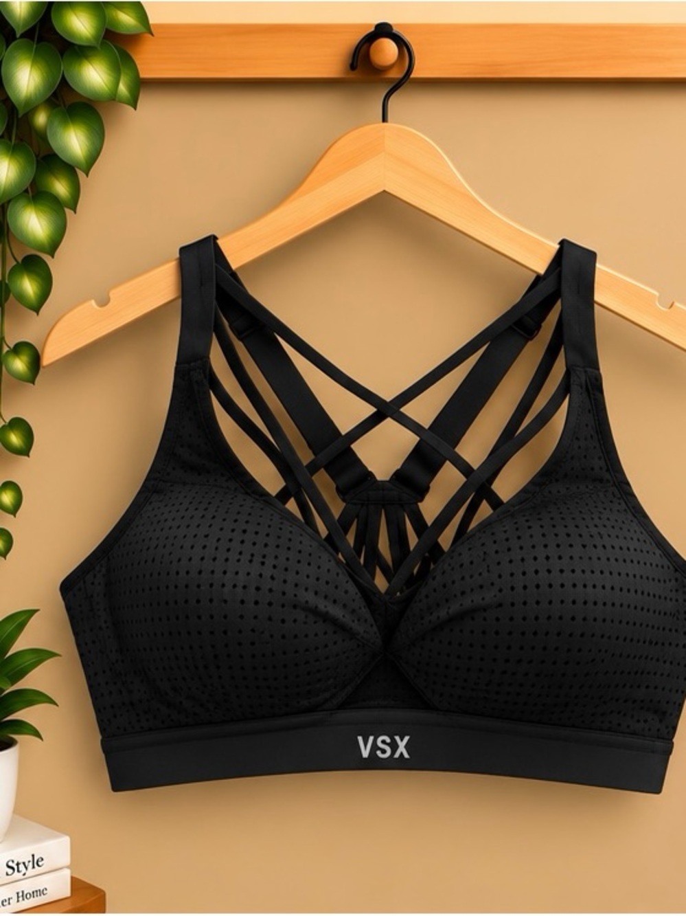 Victoria’s Secret VSX Strappy Sports Bra Black 32D NWOT